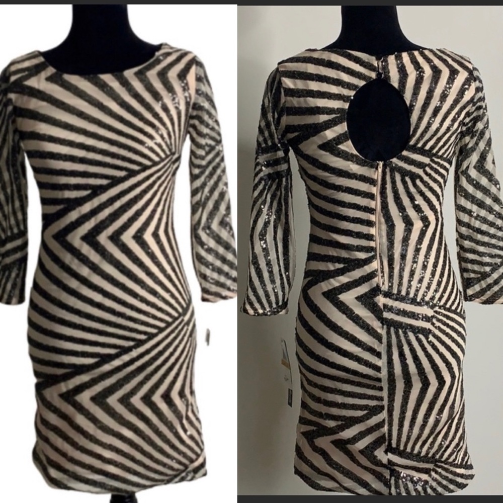 Sequins mini dress black and cream